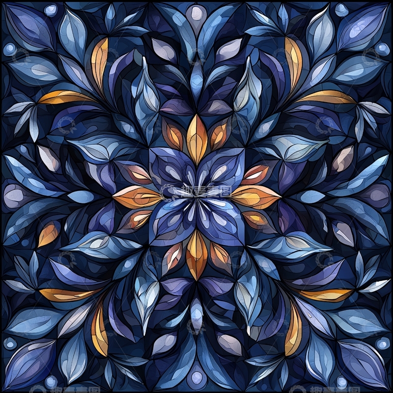 高清大图下载【趣麦麦图】蓝色抽象花卉图案背景