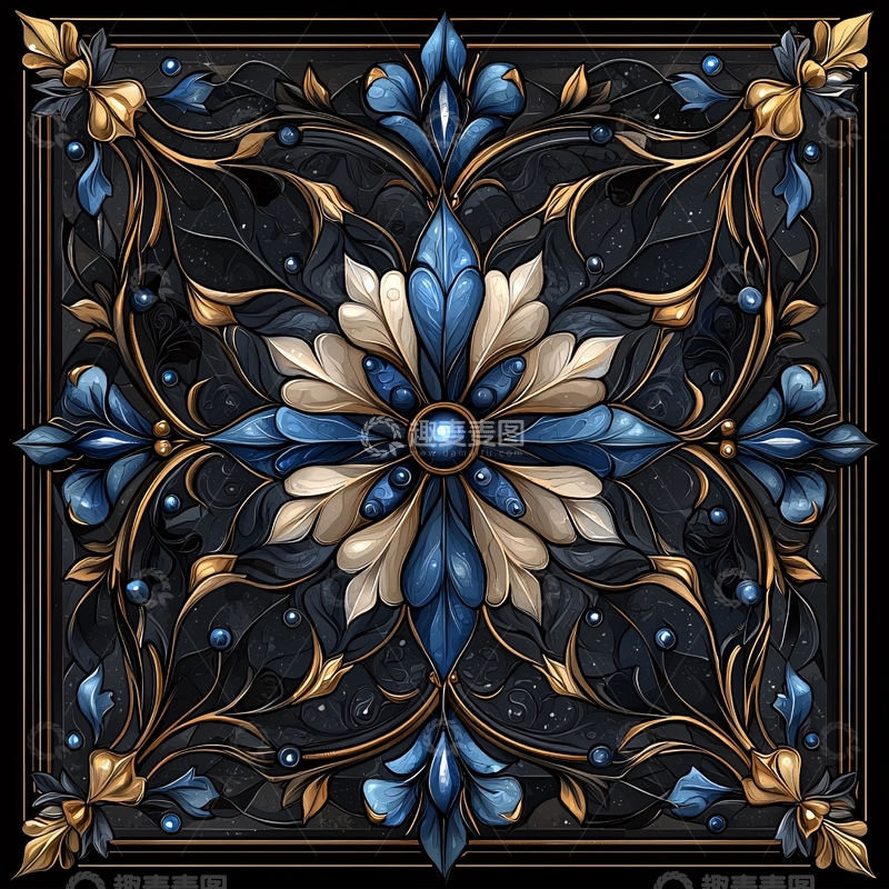 高清大图下载【趣麦麦图】神秘蓝色花卉图案背景
