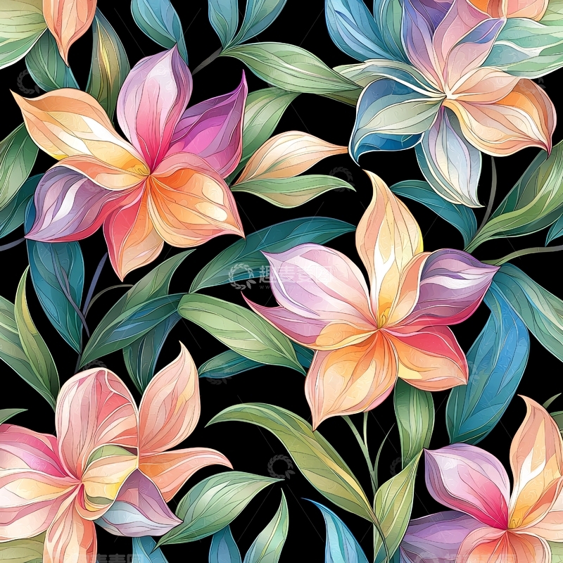 高清大图下载【趣麦麦图】梦幻花卉图案背景素材