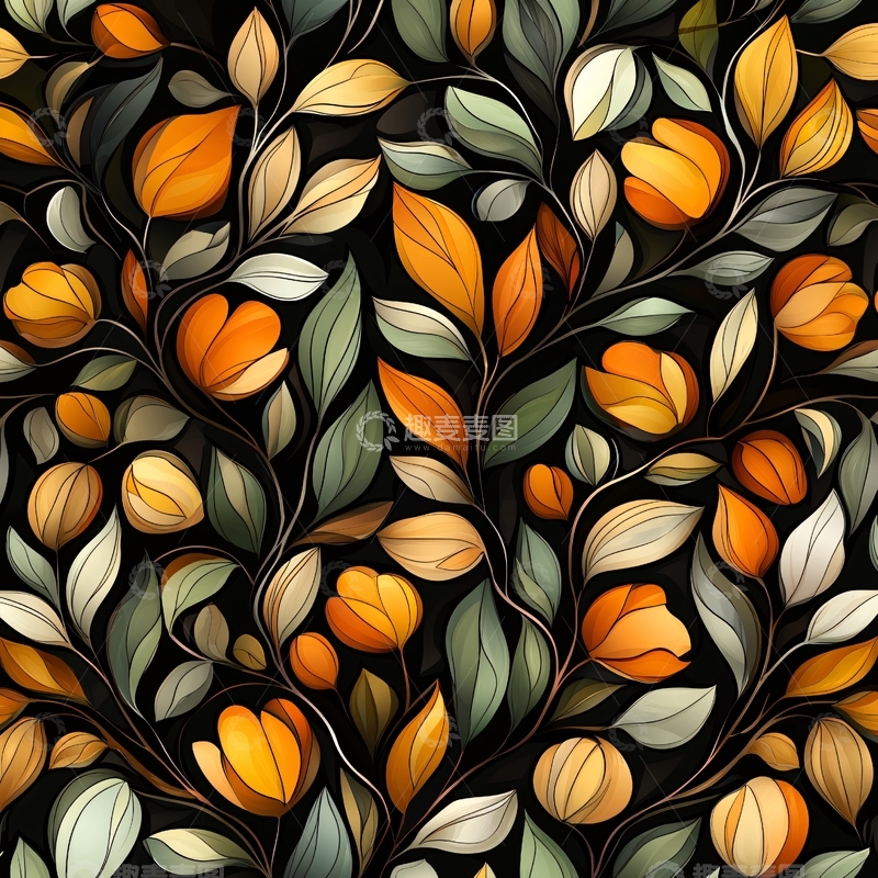 高清大图下载【趣麦麦图】秋日果实与叶子图案背景