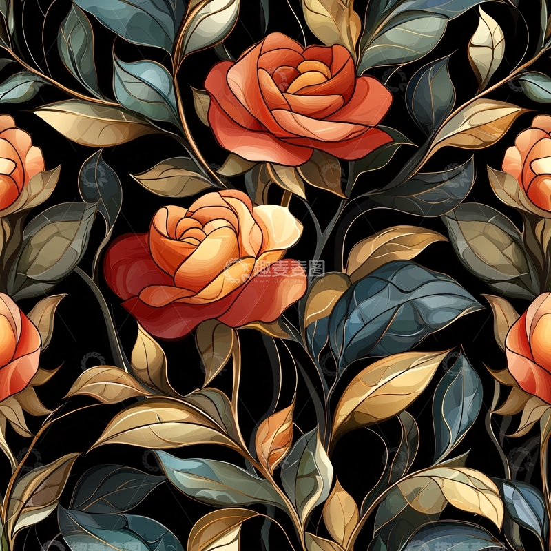 高清大图下载【趣麦麦图】玫瑰花卉图案背景素材