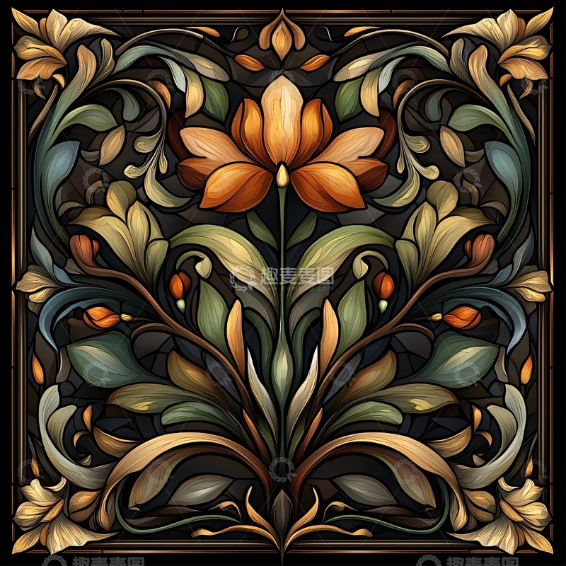 高清大图下载【趣麦麦图】复古花卉艺术图案背景