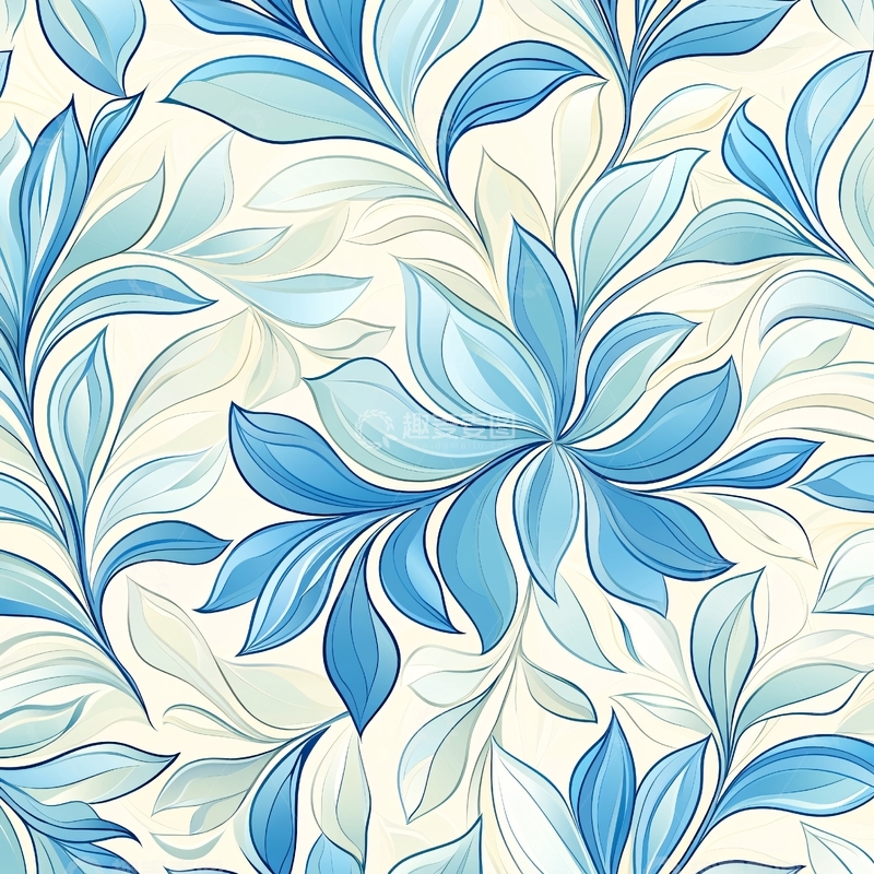 高清大图下载【趣麦麦图】蓝色花卉图案背景素材