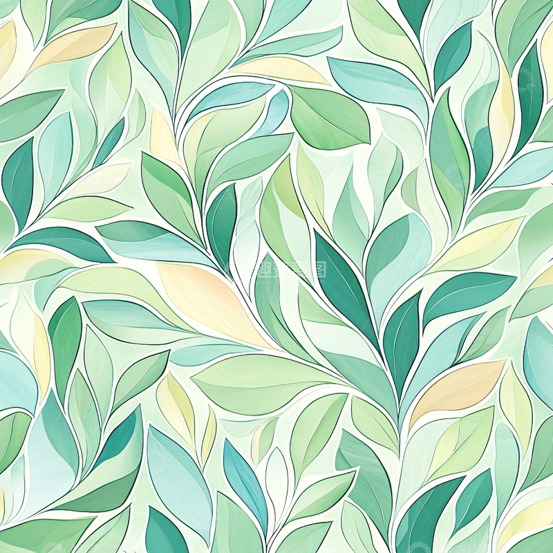 高清大图下载【趣麦麦图】清新绿色植物叶子图案背景