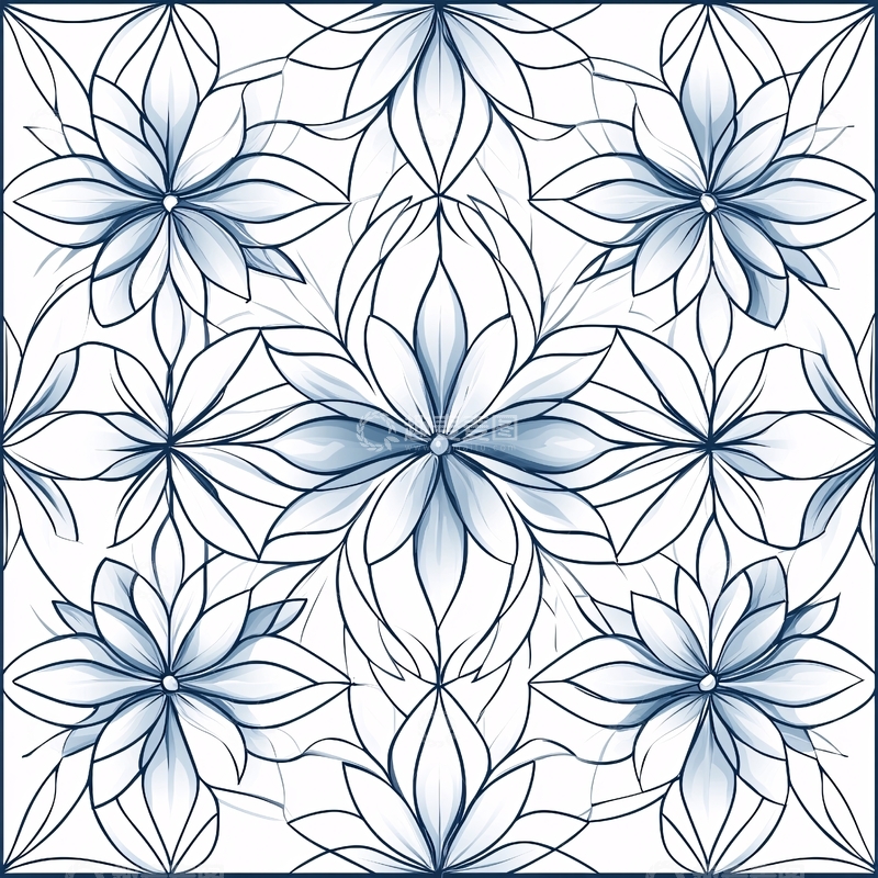 高清大图下载【趣麦麦图】蓝色花卉图案背景素材