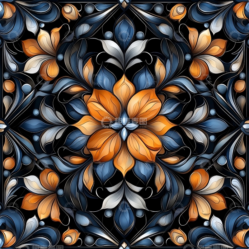 高清大图下载【趣麦麦图】复古花卉图案背景素材