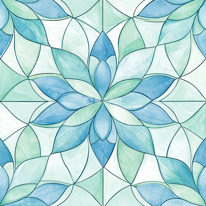 高清大图下载【趣麦麦图】蓝色渐变几何花卉图案背景