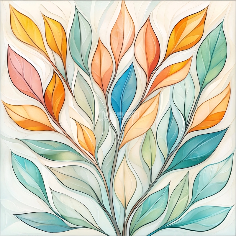 高清大图下载【趣麦麦图】秋日色彩斑斓树叶图案