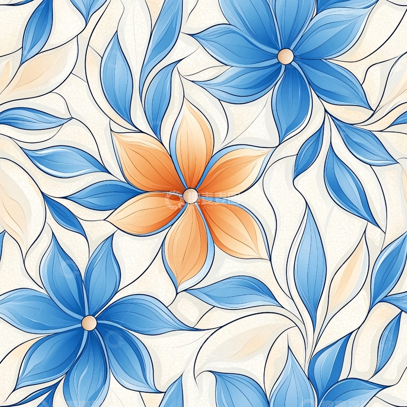 高清大图下载【趣麦麦图】蓝色花朵背景图案素材