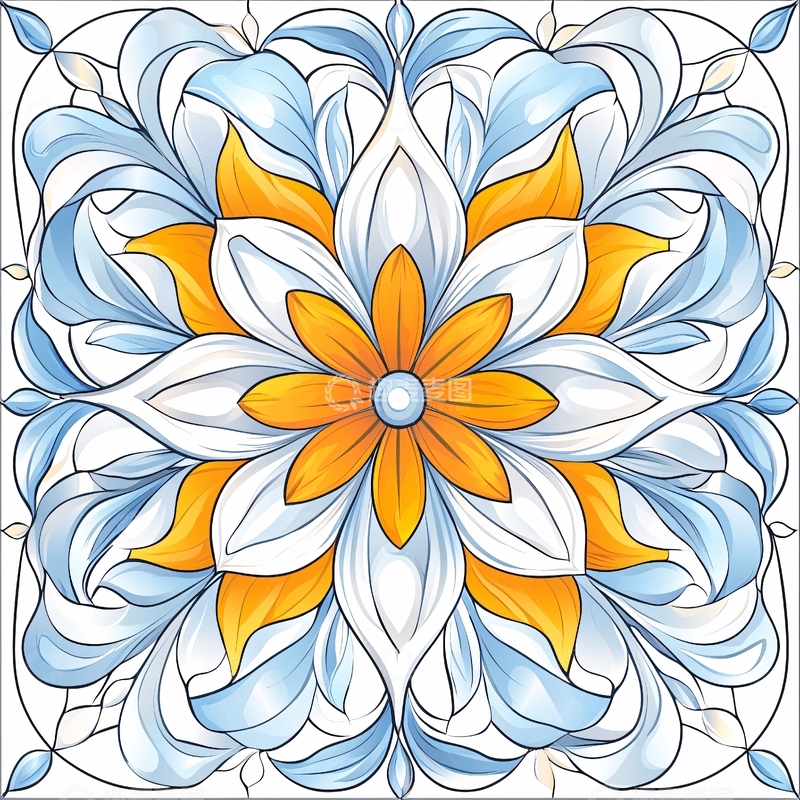 高清大图下载【趣麦麦图】蓝色渐变花卉图案背景