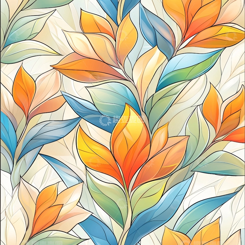 高清大图下载【趣麦麦图】色彩斑斓的叶子图案背景