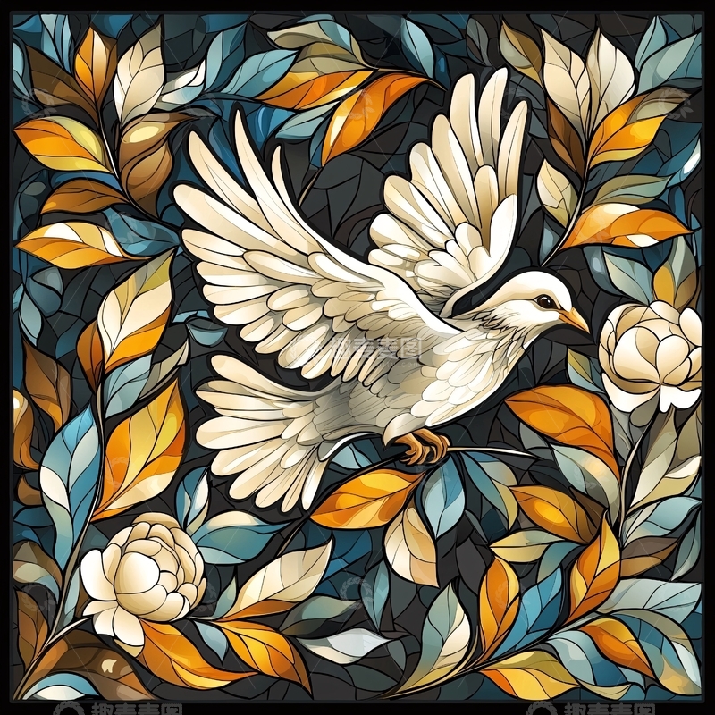 高清大图下载【趣麦麦图】飞鸟与秋叶的拼贴画