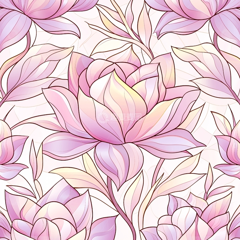 高清大图下载【趣麦麦图】粉色花卉无缝图案背景