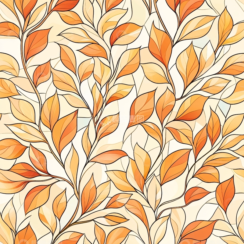 高清大图下载【趣麦麦图】秋叶渐变色无缝图案背景