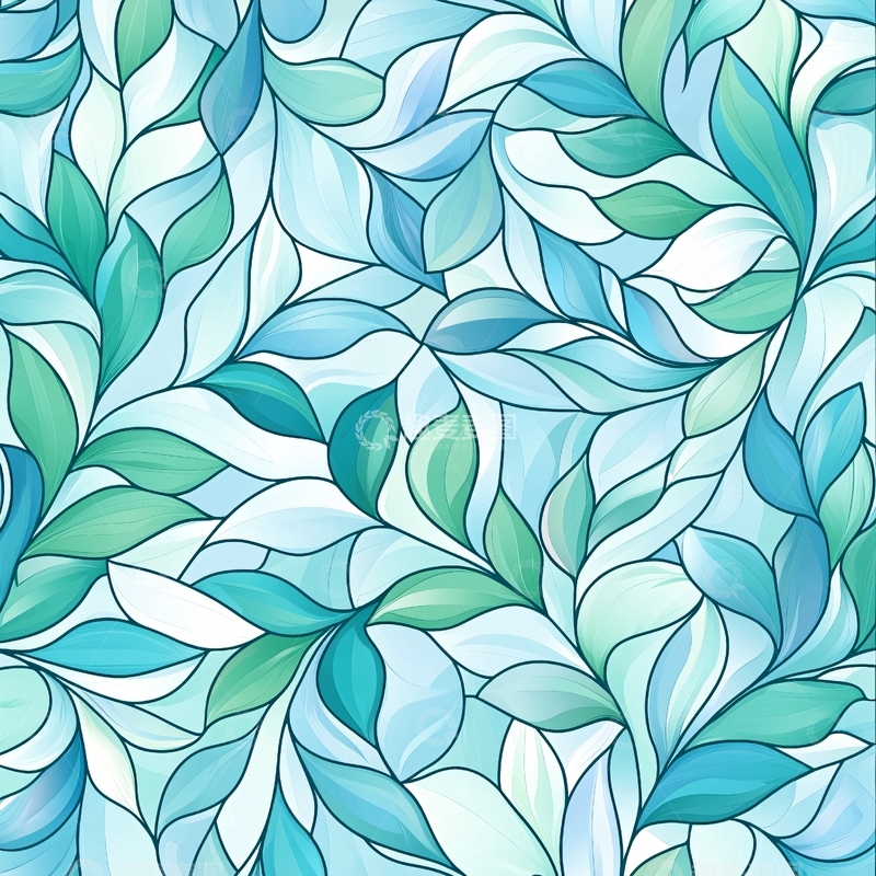 高清大图下载【趣麦麦图】蓝色渐变叶子图案背景