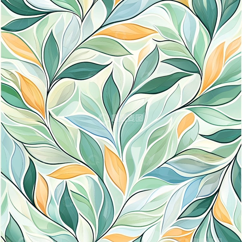 高清大图下载【趣麦麦图】抽象绿色植物叶子图案背景