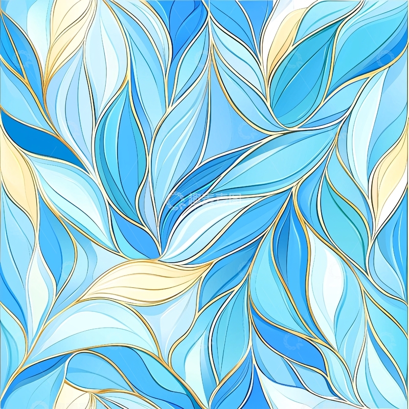 高清大图下载【趣麦麦图】蓝色渐变抽象花卉图案背景