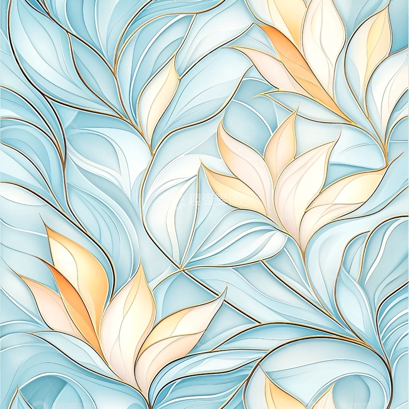 高清大图下载【趣麦麦图】蓝色渐变背景上的抽象花卉图案