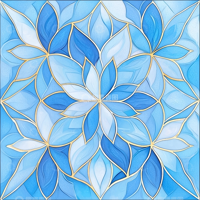高清大图下载【趣麦麦图】蓝色花卉几何图案背景