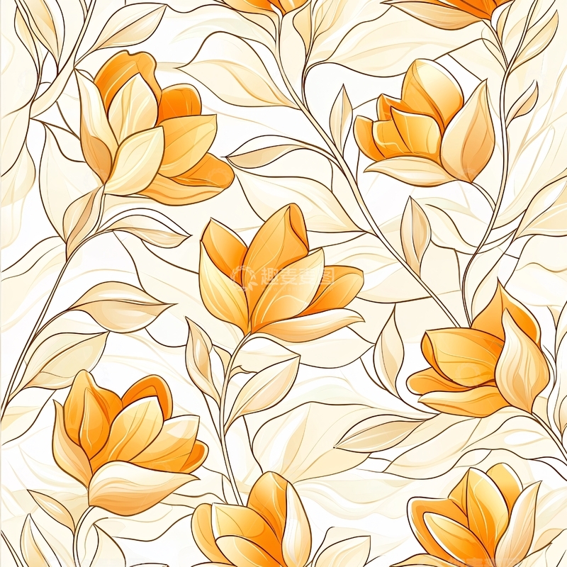 高清大图下载【趣麦麦图】橙色花卉手绘图案背景