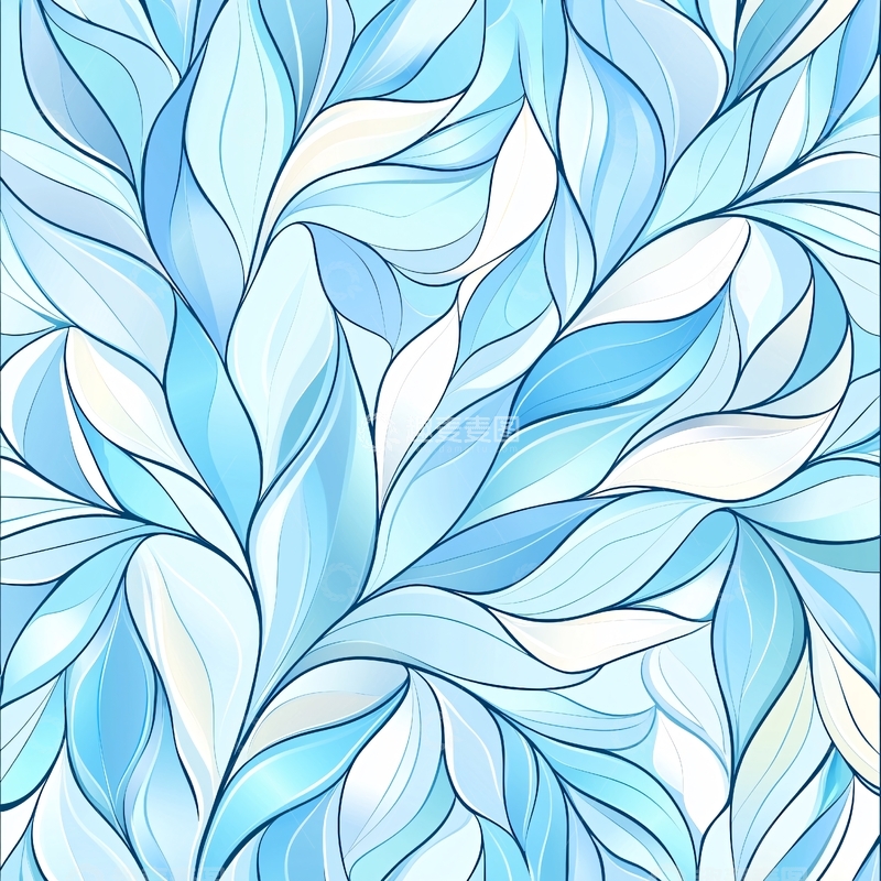 高清大图下载【趣麦麦图】蓝色渐变抽象叶子背景图案