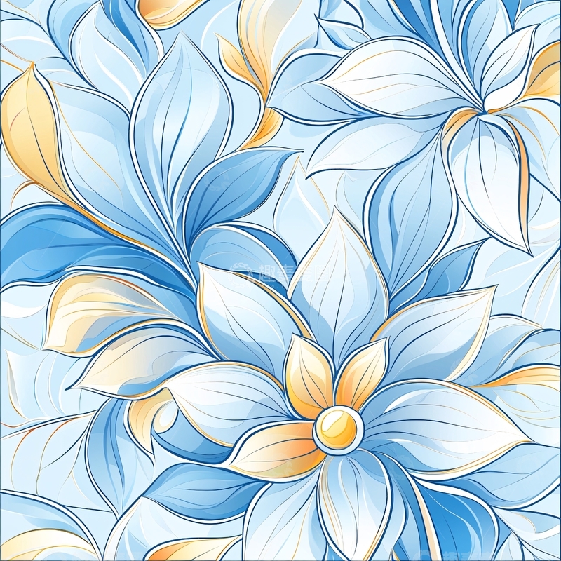 高清大图下载【趣麦麦图】蓝色花卉抽象图案背景