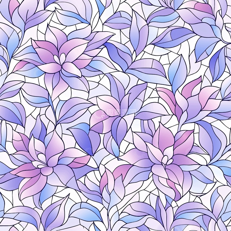 高清大图下载【趣麦麦图】紫色花卉玻璃窗花纹背景