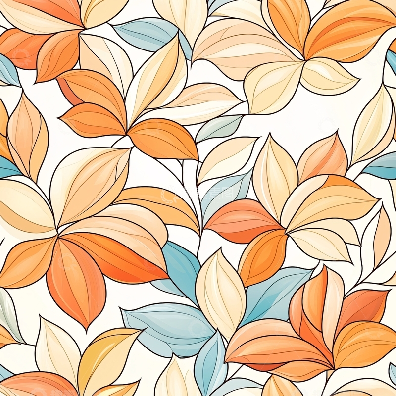 高清大图下载【趣麦麦图】秋叶渐变色无缝图案背景