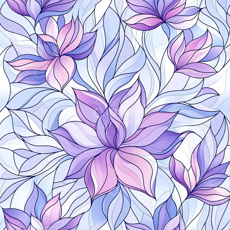 高清大图下载【趣麦麦图】梦幻紫色花卉图案背景