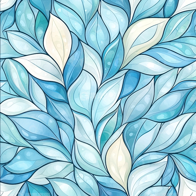 高清大图下载【趣麦麦图】蓝色渐变叶子背景图案