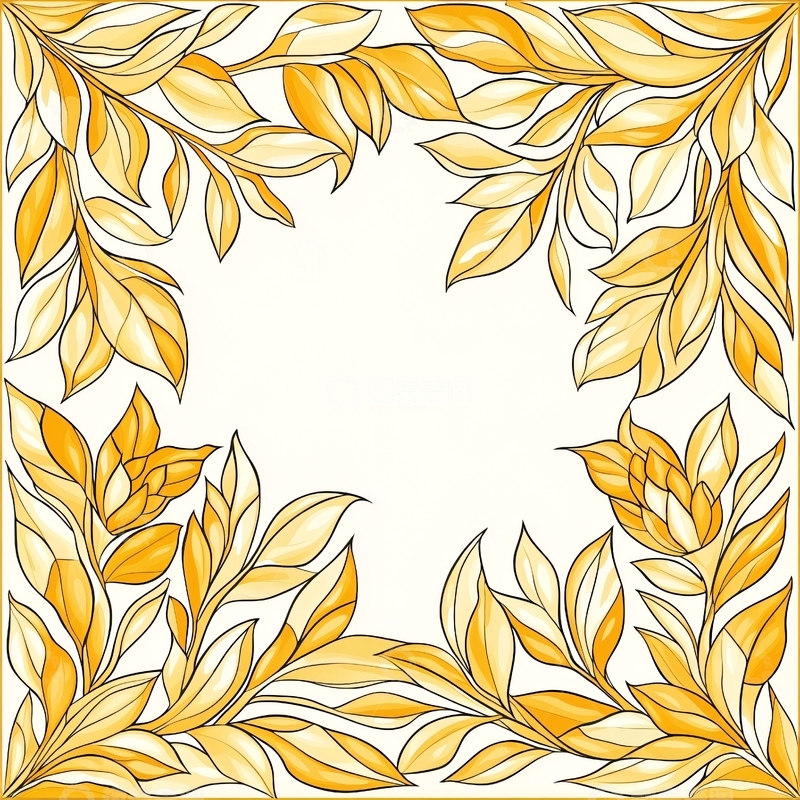 高清大图下载【趣麦麦图】金色叶子边框背景图案