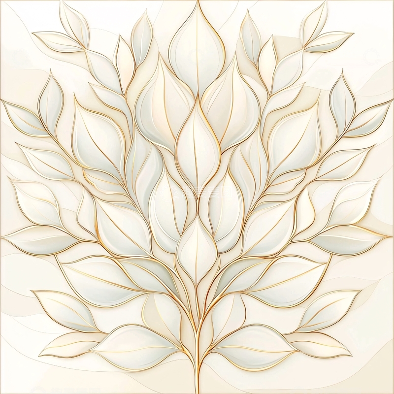 高清大图下载【趣麦麦图】金色线条花卉图案背景