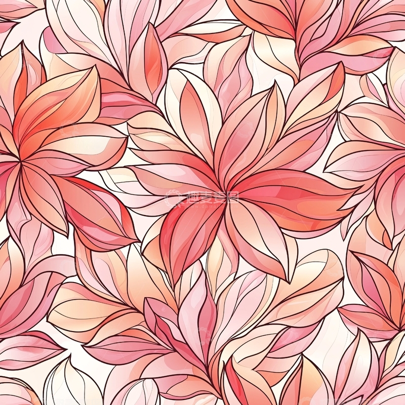 高清大图下载【趣麦麦图】粉红色花朵无缝图案背景