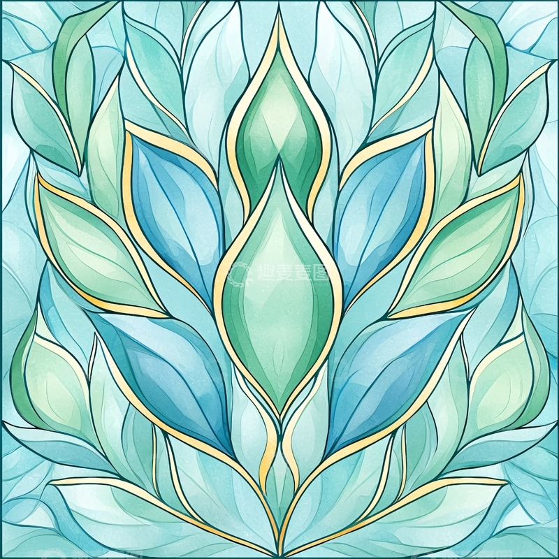 高清大图下载【趣麦麦图】蓝色渐变抽象叶子图案背景