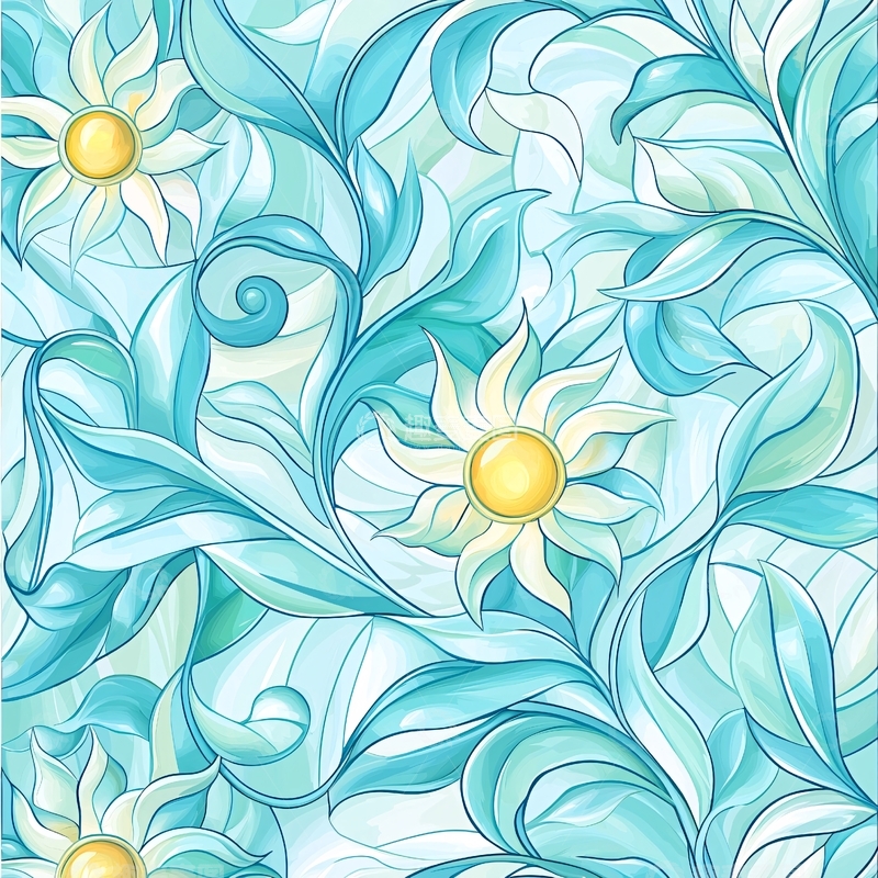 高清大图下载【趣麦麦图】蓝色花卉无缝图案背景