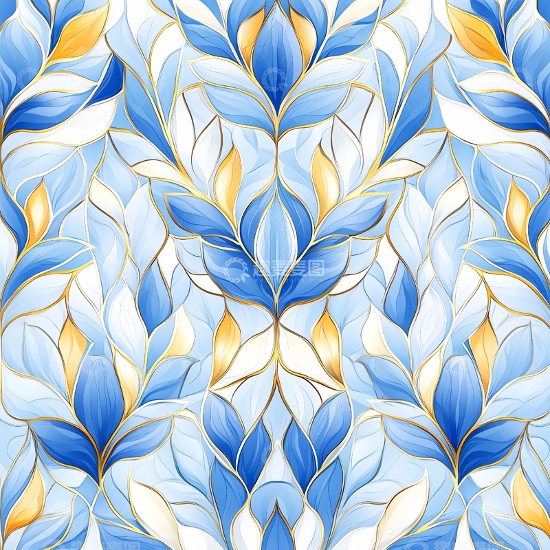 高清大图下载【趣麦麦图】蓝色花卉艺术图案背景