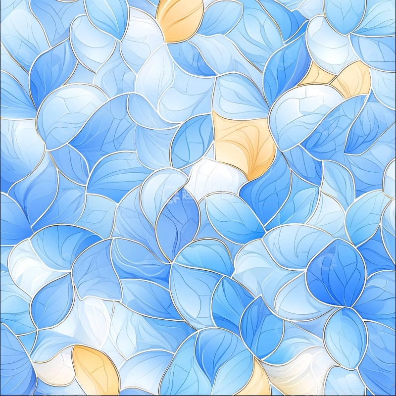 高清大图下载【趣麦麦图】蓝色渐变花瓣玻璃窗图案