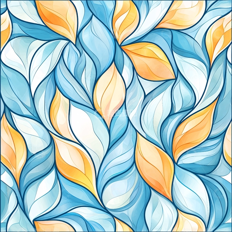 高清大图下载【趣麦麦图】蓝色渐变抽象叶子图案背景