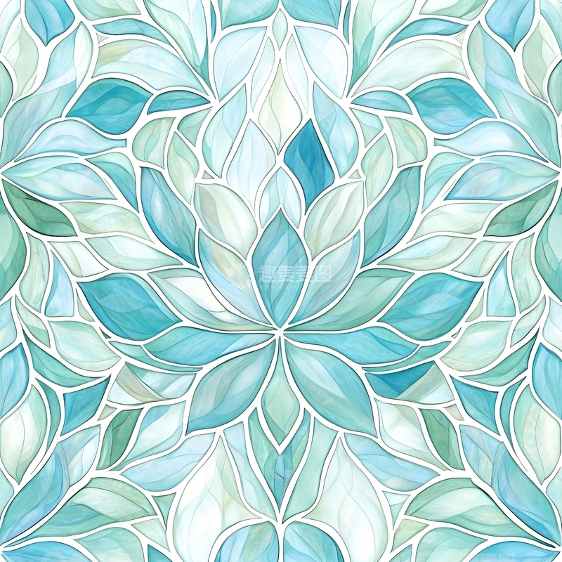 蓝色渐变叶子拼接艺术图案