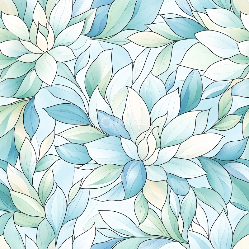 高清大图下载【趣麦麦图】清新蓝绿色植物叶子背景图案