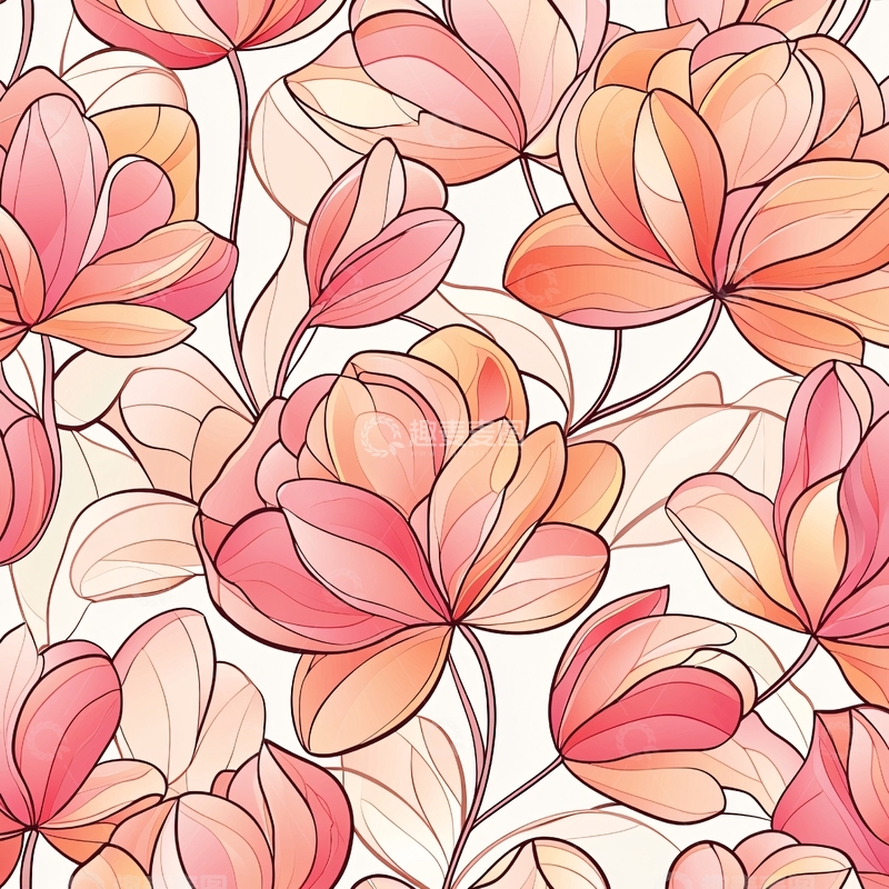 高清大图下载【趣麦麦图】-粉色花朵无缝图案背景