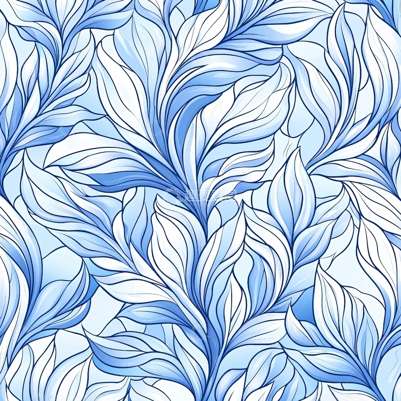 高清大图下载【趣麦麦图】蓝色抽象叶子图案背景