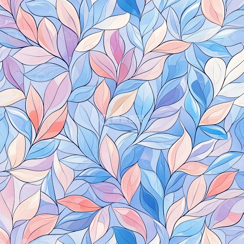 高清大图下载【趣麦麦图】蓝色渐变叶子抽象背景图案