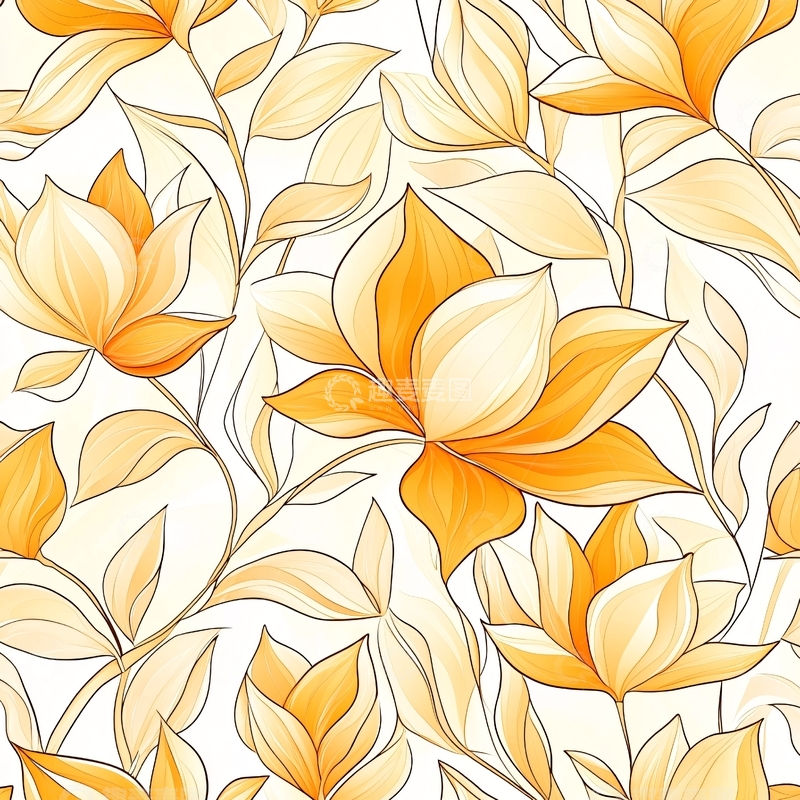 高清大图下载【趣麦麦图】橙色花卉无缝图案背景