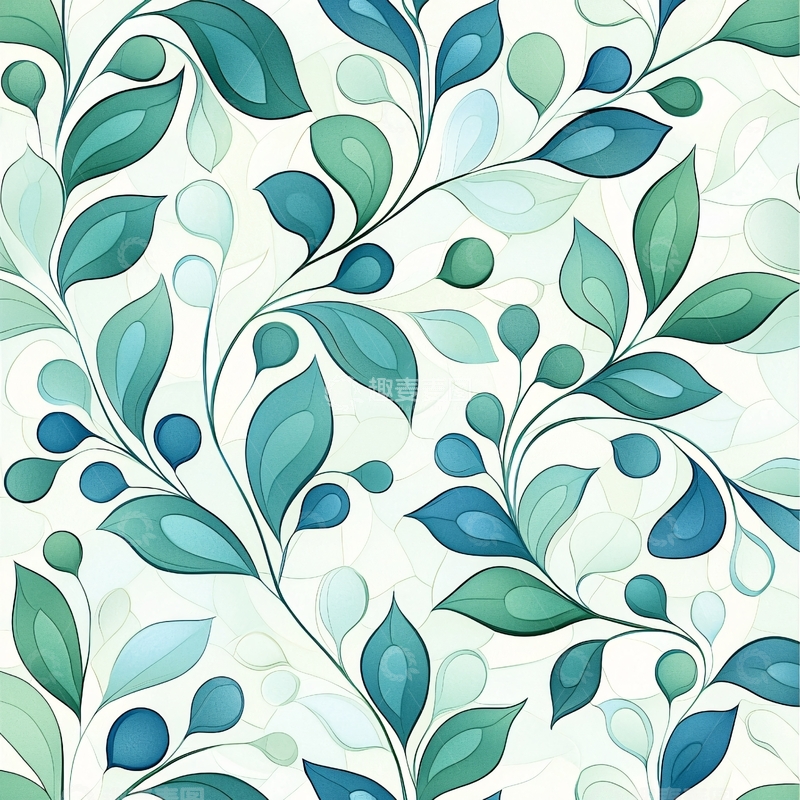 高清大图下载【趣麦麦图】蓝色渐变叶子花纹背景