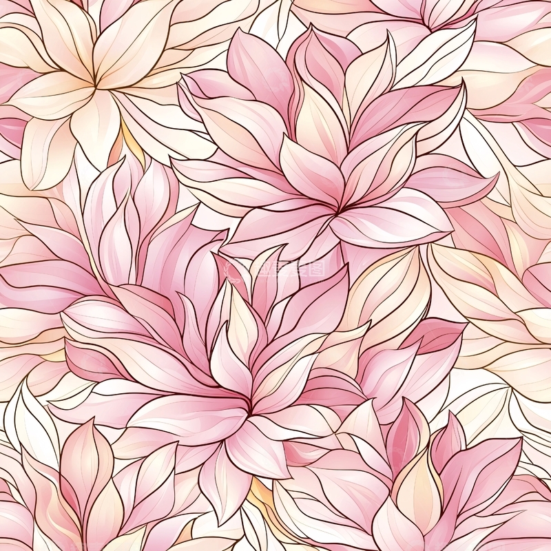 高清大图下载【趣麦麦图】粉色花朵无缝图案背景