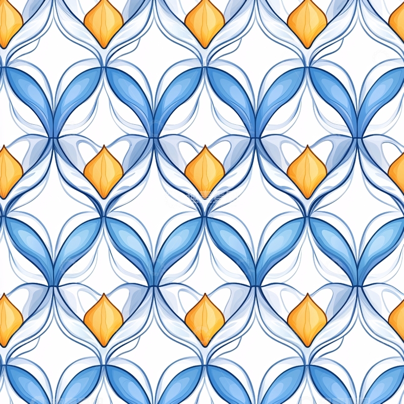 高清大图下载【趣麦麦图】蓝色花卉图案背景素材