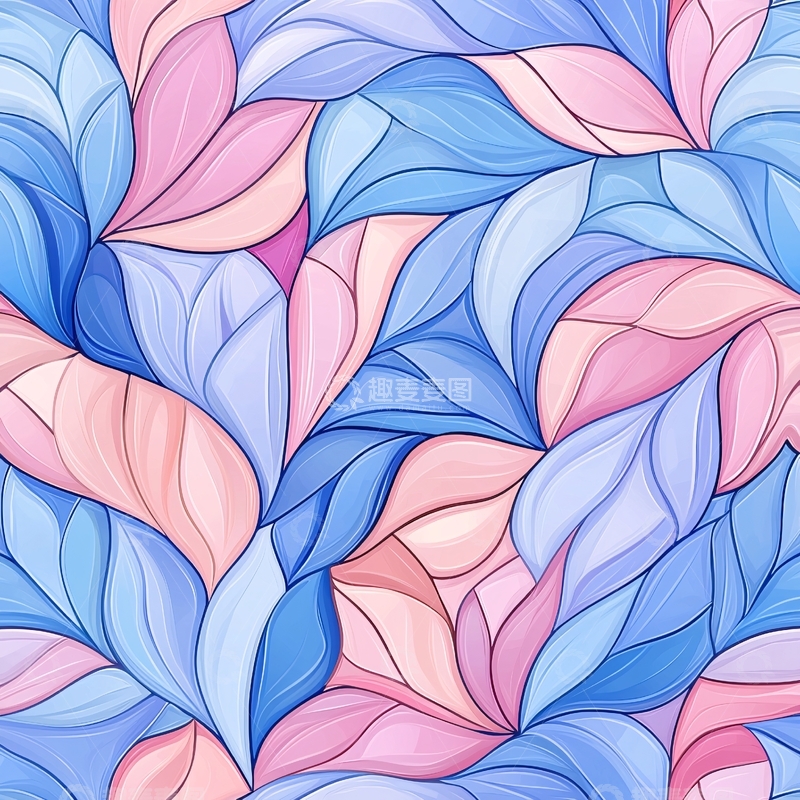 高清大图下载【趣麦麦图】蓝色粉色抽象花卉图案背景