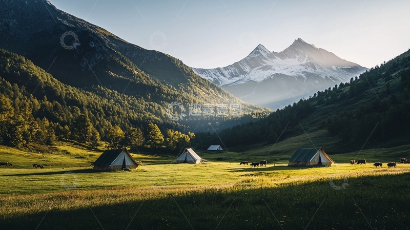 高清大图下载【趣麦麦图】山间帐篷露营风景