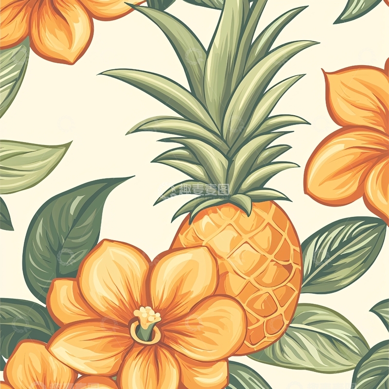 高清大图下载【趣麦麦图】菠萝花卉图案背景素材